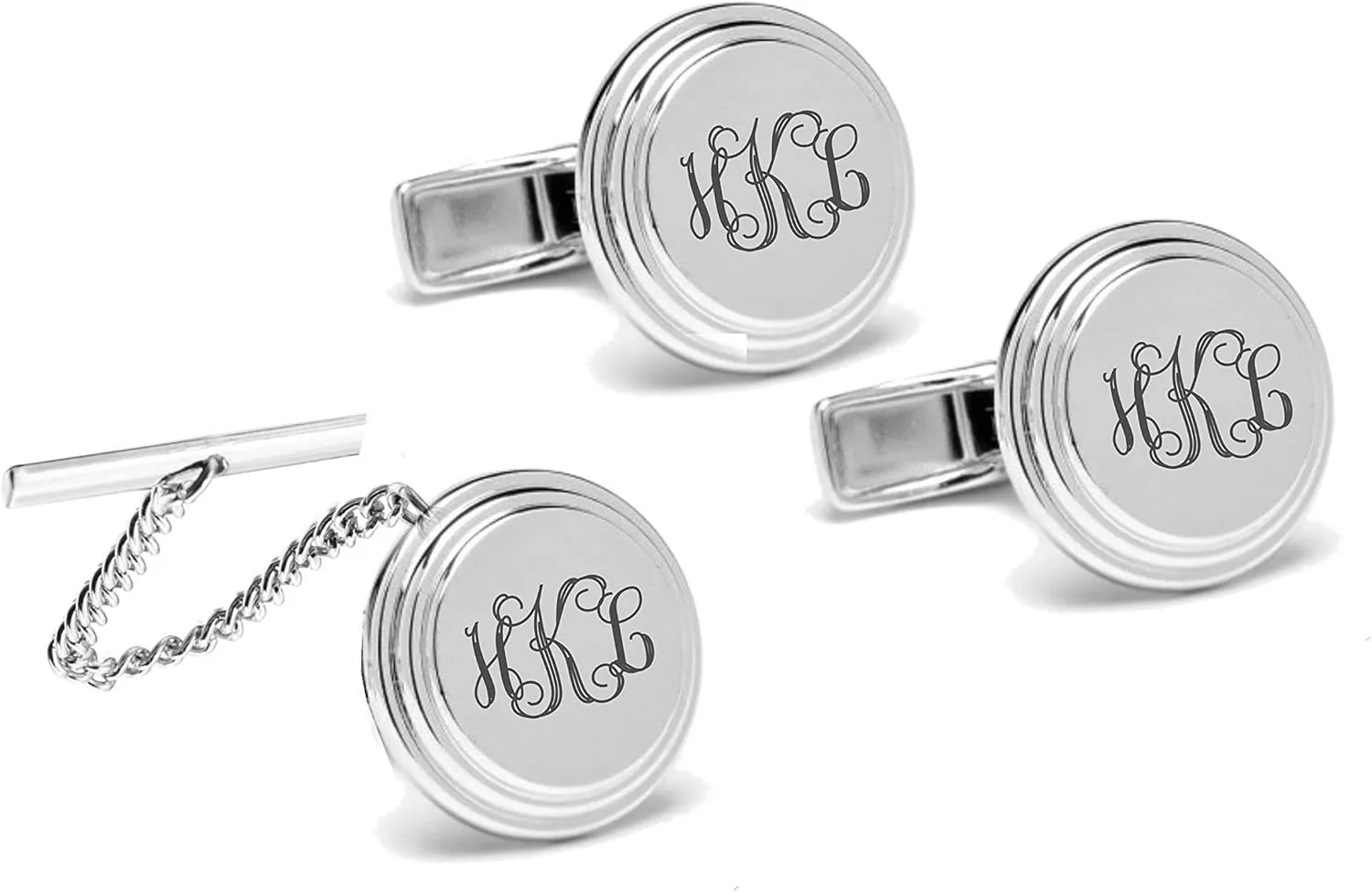 Personalized Stainless Steel Modern Cufflinks & Tie Pin Tack Set Engraved Free - Ships from USA
