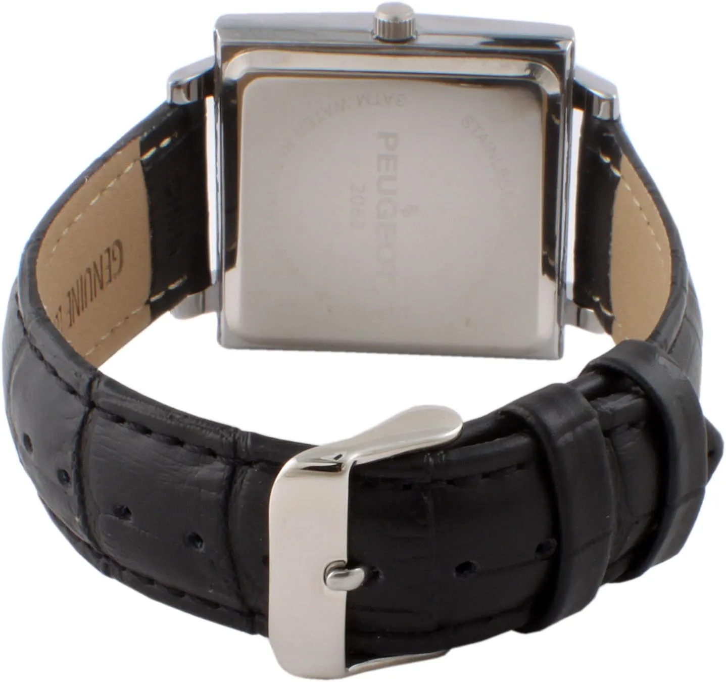 Peugeot Men's Modern Square Casual Quartz Wrist Watch with Metal Case and Leather Strap