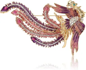 Phoenix Rhinestone Brooch Lapel Pin for Women Girls Elegance Bird Feather Enamel Pins Fashion Sweater Dress Hat Backpack Suit Accessories Brooches Pins Vintage Jewelry Gifts