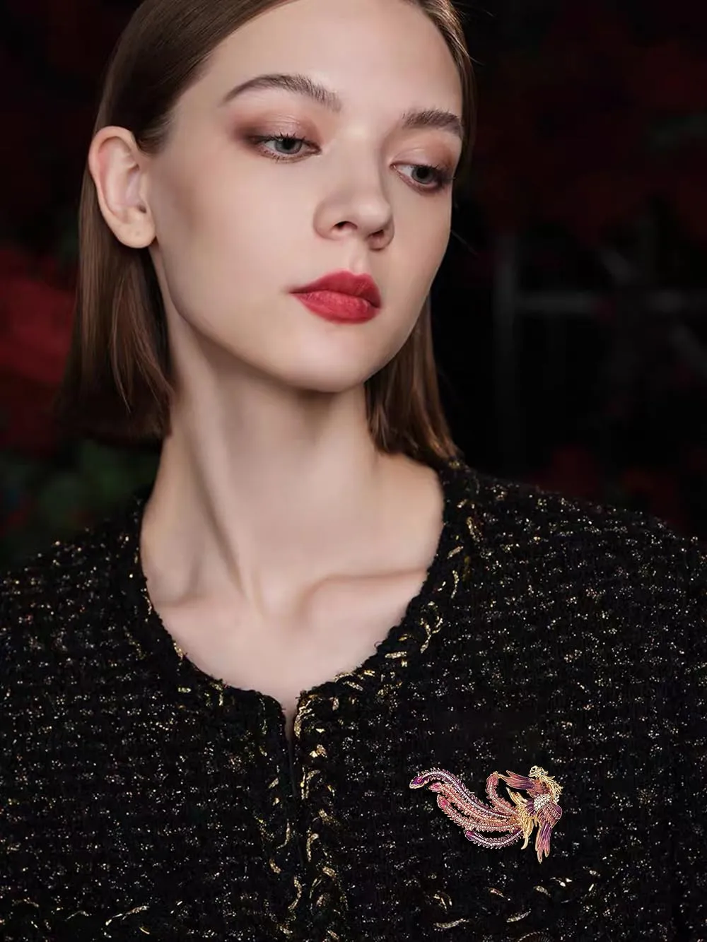 Phoenix Rhinestone Brooch Lapel Pin for Women Girls Elegance Bird Feather Enamel Pins Fashion Sweater Dress Hat Backpack Suit Accessories Brooches Pins Vintage Jewelry Gifts