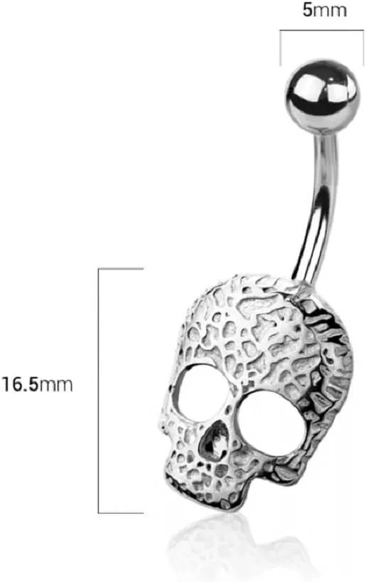 Pierced Owl 14GA 316L Stainless Steel Textured Skull Belly Button Ring
