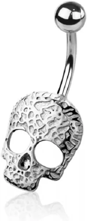 Pierced Owl 14GA 316L Stainless Steel Textured Skull Belly Button Ring