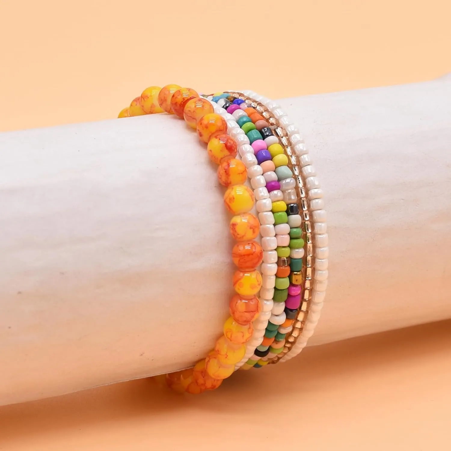 Pingyongchang Bohemian Stackable Bead Stretch Bracelets for Women Handmade Stretch Bohemian Style Stretch Multilayered Boho Elastic Bracelet Set Colorful Beads Beach Wristbands Holiday Jewelry Gift