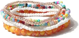 Pingyongchang Bohemian Stackable Bead Stretch Bracelets for Women Handmade Stretch Bohemian Style Stretch Multilayered Boho Elastic Bracelet Set Colorful Beads Beach Wristbands Holiday Jewelry Gift