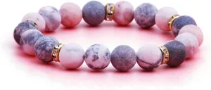 Pingyongchang Therapeutic Crystal Rose Quartz Bead Bracelet Anxiety Healing Crystal Strand Bracelet, Natural Matte Zebra Jade Beads Friendship Bracelet Anti Depression Anxiety Gifts