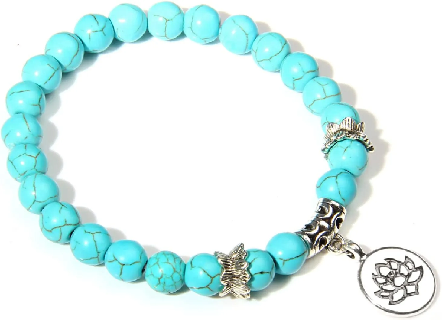 Pink Quartzs Lotus Bracelet Buddhism Women Men Prayer Blessing Natural Stone Strand Beads Medetation Bracelets&Bangles,Howlite,19cm