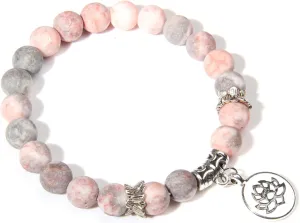 Pink Quartzs Lotus Bracelet Buddhism Women Men Prayer Blessing Natural Stone Strand Beads Medetation Bracelets&Bangles,Pink Zebra,21 Cm