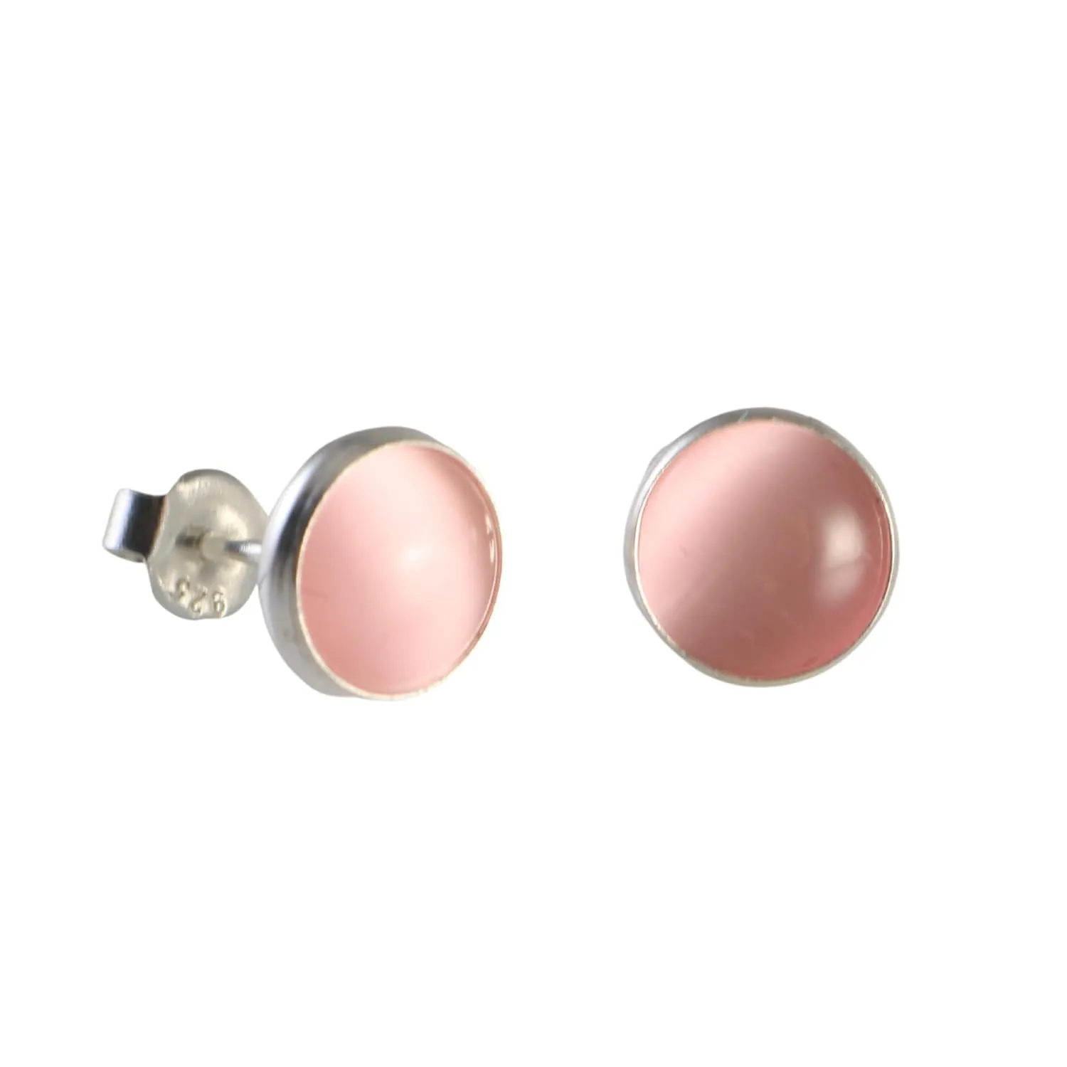 Pink Round Stone 8.7mm Small Silver Stud Earrings for Women Girls Ideal for Everyday Wear
