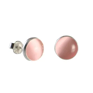 Pink Round Stone 8.7mm Small Silver Stud Earrings for Women Girls Ideal for Everyday Wear