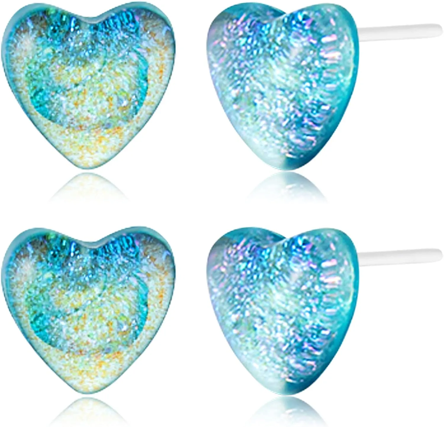 Plastic Earrings, KMEOSCH 2 Pairs Plastic shiny heart Studs Earrings for Sensitive Ears