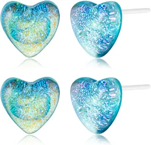 Plastic Earrings, KMEOSCH 2 Pairs Plastic shiny heart Studs Earrings for Sensitive Ears