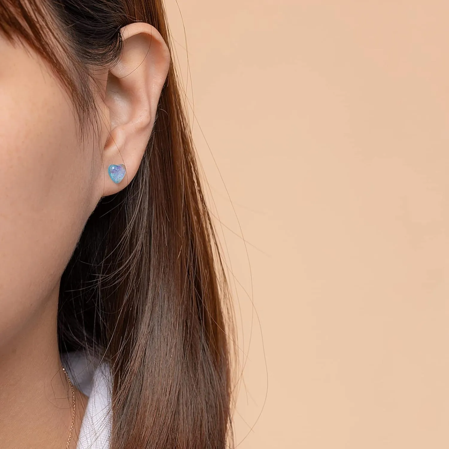 Plastic Earrings, KMEOSCH 2 Pairs Plastic shiny heart Studs Earrings for Sensitive Ears