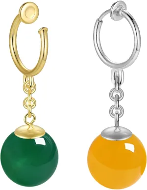 Potara Ball Anime Dragon Earrings Goku Z Black Nickel Free Clip On Nature Crystal Hoop Hypoallergenic for Men Women (Green long)