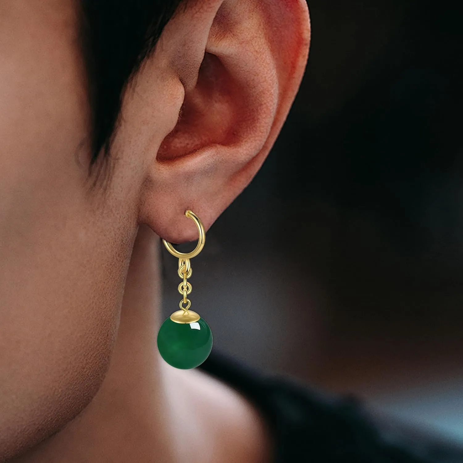 Potara Ball Anime Dragon Earrings Goku Z Black Nickel Free Clip On Nature Crystal Hoop Hypoallergenic for Men Women (Green long)