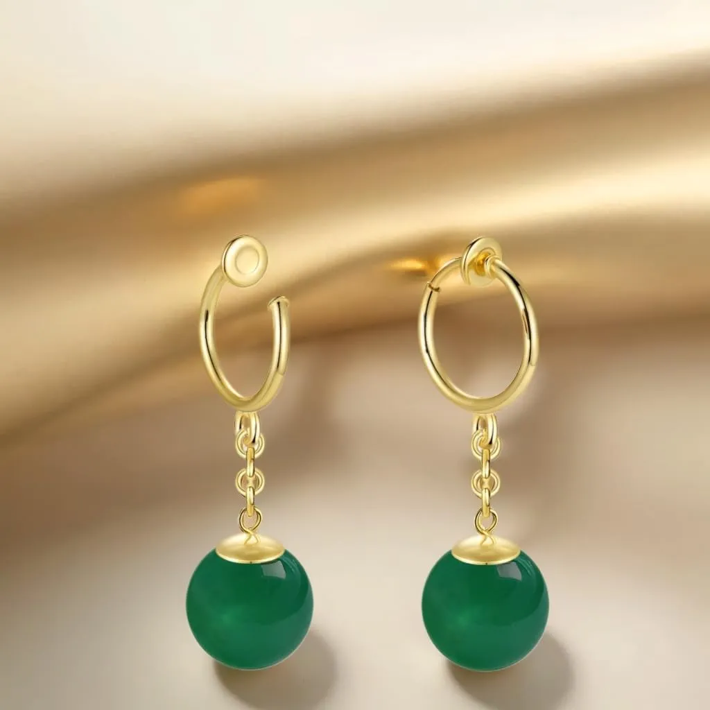 Potara Ball Anime Dragon Earrings Goku Z Black Nickel Free Clip On Nature Crystal Hoop Hypoallergenic for Men Women (Green long)