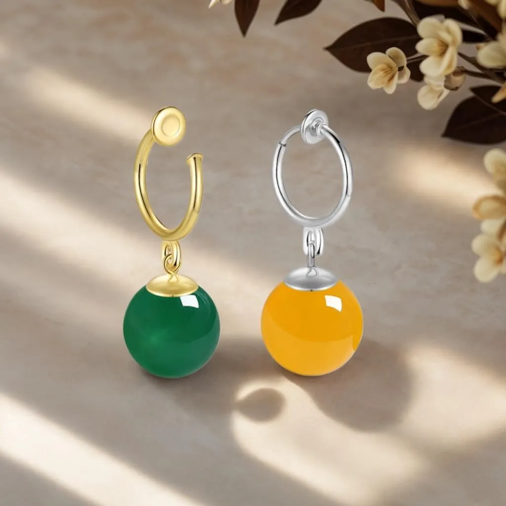 Potara Ball Anime Dragon Earrings Goku Z Black Nickel Free Clip On Nature Crystal Hoop Hypoallergenic for Men Women (Green long)