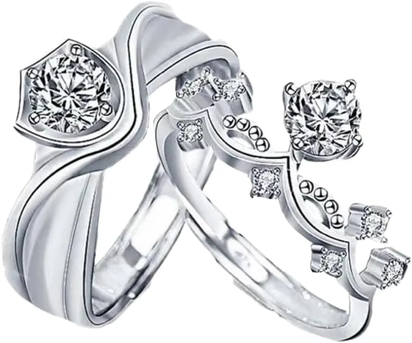 Promise Ring for Couples Wedding Band Matching Rings Princess and Knight Him and Her Sterling Silver Adjustable Engagement Couple Jewelry