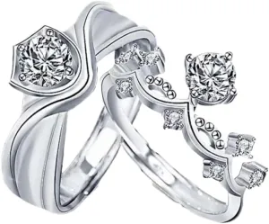 Promise Ring for Couples Wedding Band Matching Rings Princess and Knight Him and Her Sterling Silver Adjustable Engagement Couple Jewelry