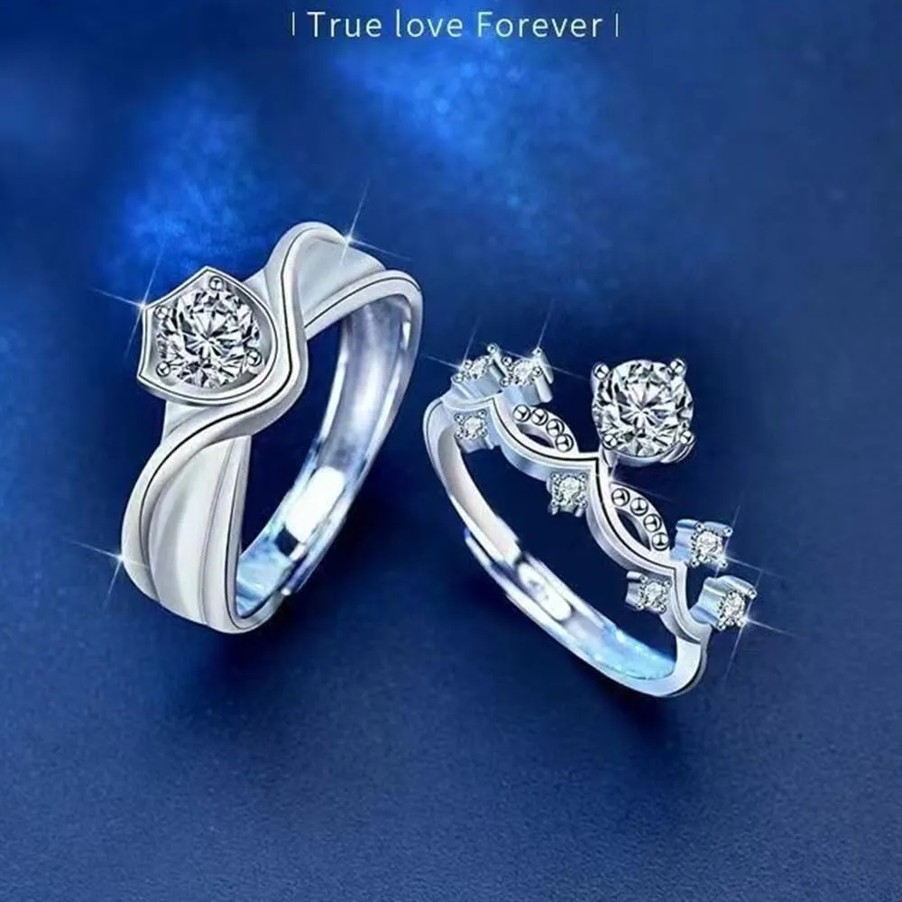 Promise Ring for Couples Wedding Band Matching Rings Princess and Knight Him and Her Sterling Silver Adjustable Engagement Couple Jewelry