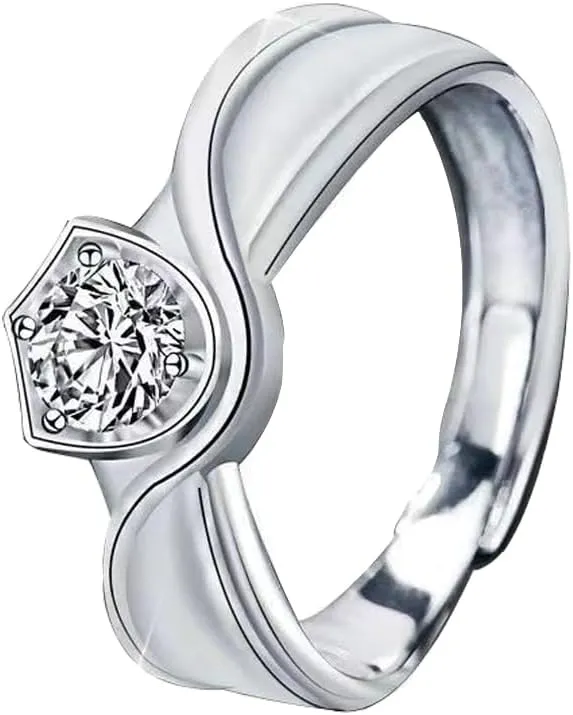Promise Ring for Couples Wedding Band Matching Rings Princess and Knight Him and Her Sterling Silver Adjustable Engagement Couple Jewelry