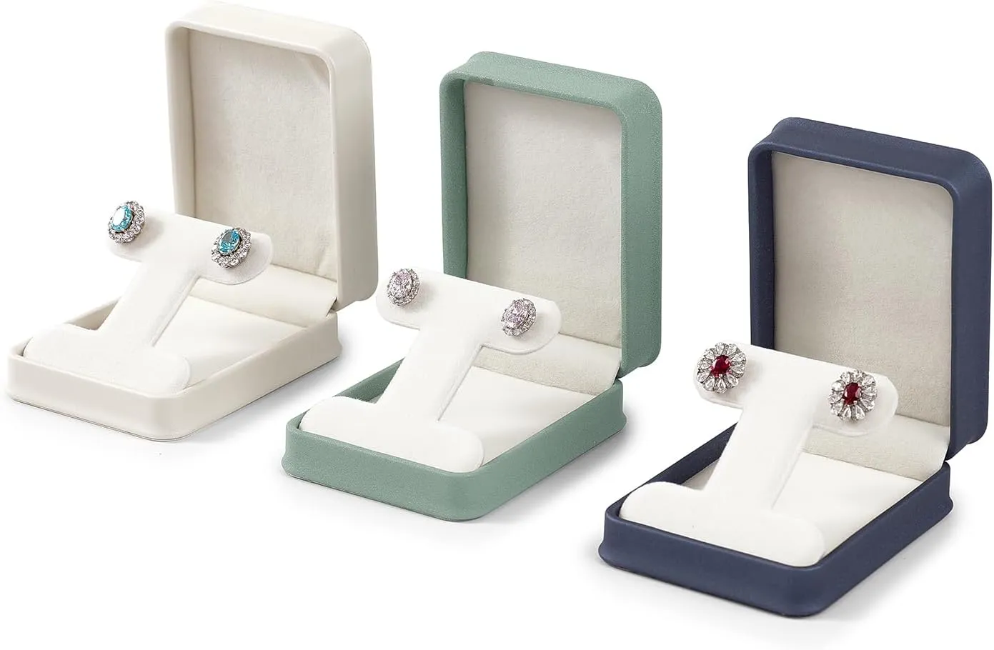 PU Leather Earrings Box Velvet Interior T-style Stud Earrings Gift Box(Blue)
