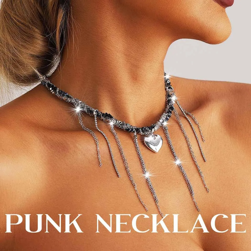 Punk Choker Necklace for Women Silver Star Chain Choker Heart Y2K Grunge Necklaces Goth Rivet Layered Choker Rhinestone Jewelry Gifts