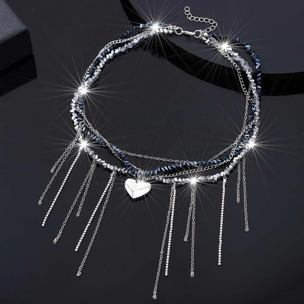 Punk Choker Necklace for Women Silver Star Chain Choker Heart Y2K Grunge Necklaces Goth Rivet Layered Choker Rhinestone Jewelry Gifts