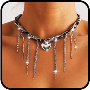 Punk Choker Necklace for Women Silver Star Chain Choker Heart Y2K Grunge Necklaces Goth Rivet Layered Choker Rhinestone Jewelry Gifts