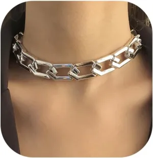 Punk Chunky Chain Choker Necklace for Women Hip Hop Thick Acrylic Clavicle Chain Necklace Wide Gold Silver Chain Choker Exaggeration Jewelry for Men