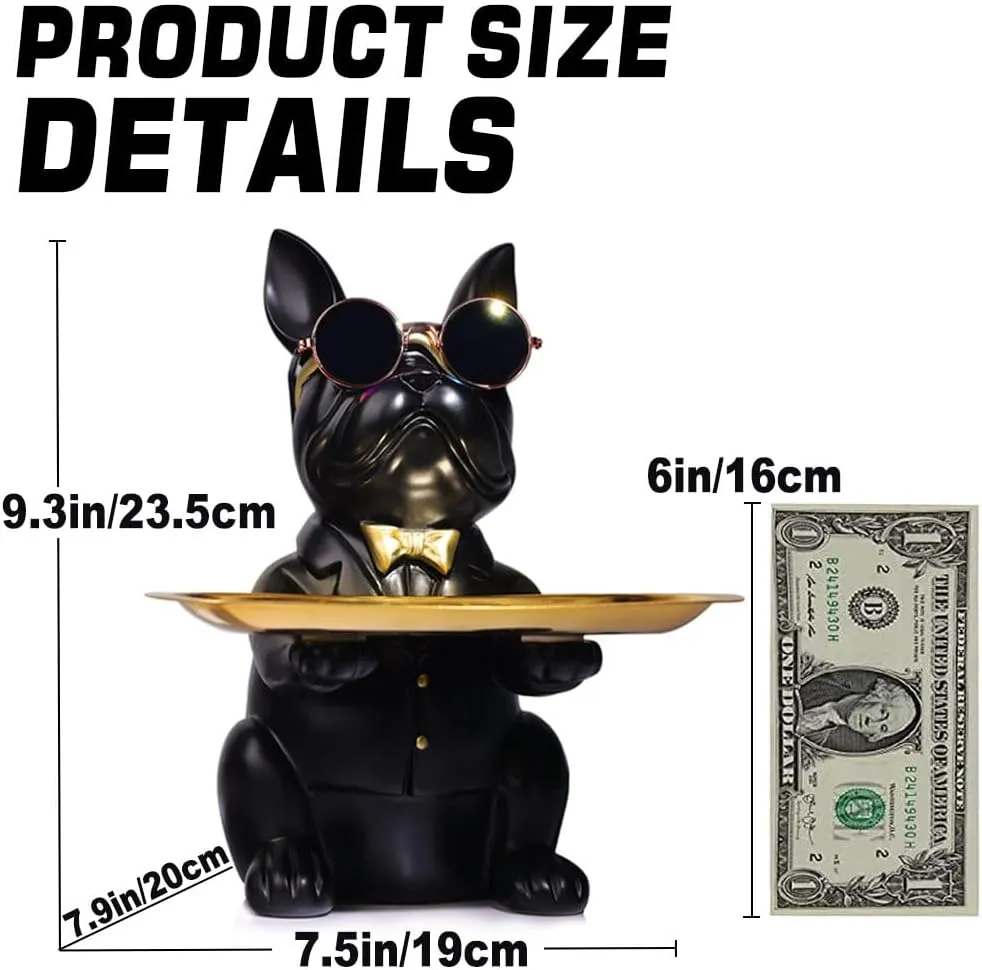 QIANLING Modern Decor Resin Bulldog Tray Statue Piggy Bank Tray Storage Entrance Key Holder Candy Jewelry Earrings Tray Suitable for Home Decor Modern Art Dining Table Decor Office Small Object Tray