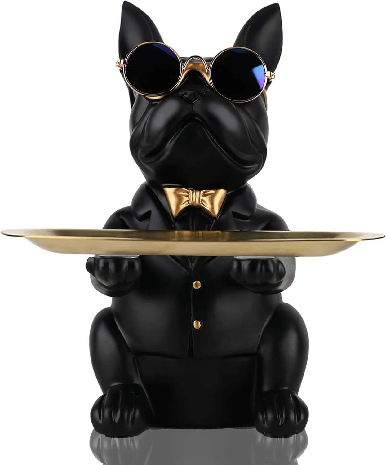 QIANLING Modern Decor Resin Bulldog Tray Statue Piggy Bank Tray Storage Entrance Key Holder Candy Jewelry Earrings Tray Suitable for Home Decor Modern Art Dining Table Decor Office Small Object Tray