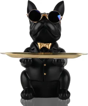 QIANLING Modern Decor Resin Bulldog Tray Statue Piggy Bank Tray Storage Entrance Key Holder Candy Jewelry Earrings Tray Suitable for Home Decor Modern Art Dining Table Decor Office Small Object Tray
