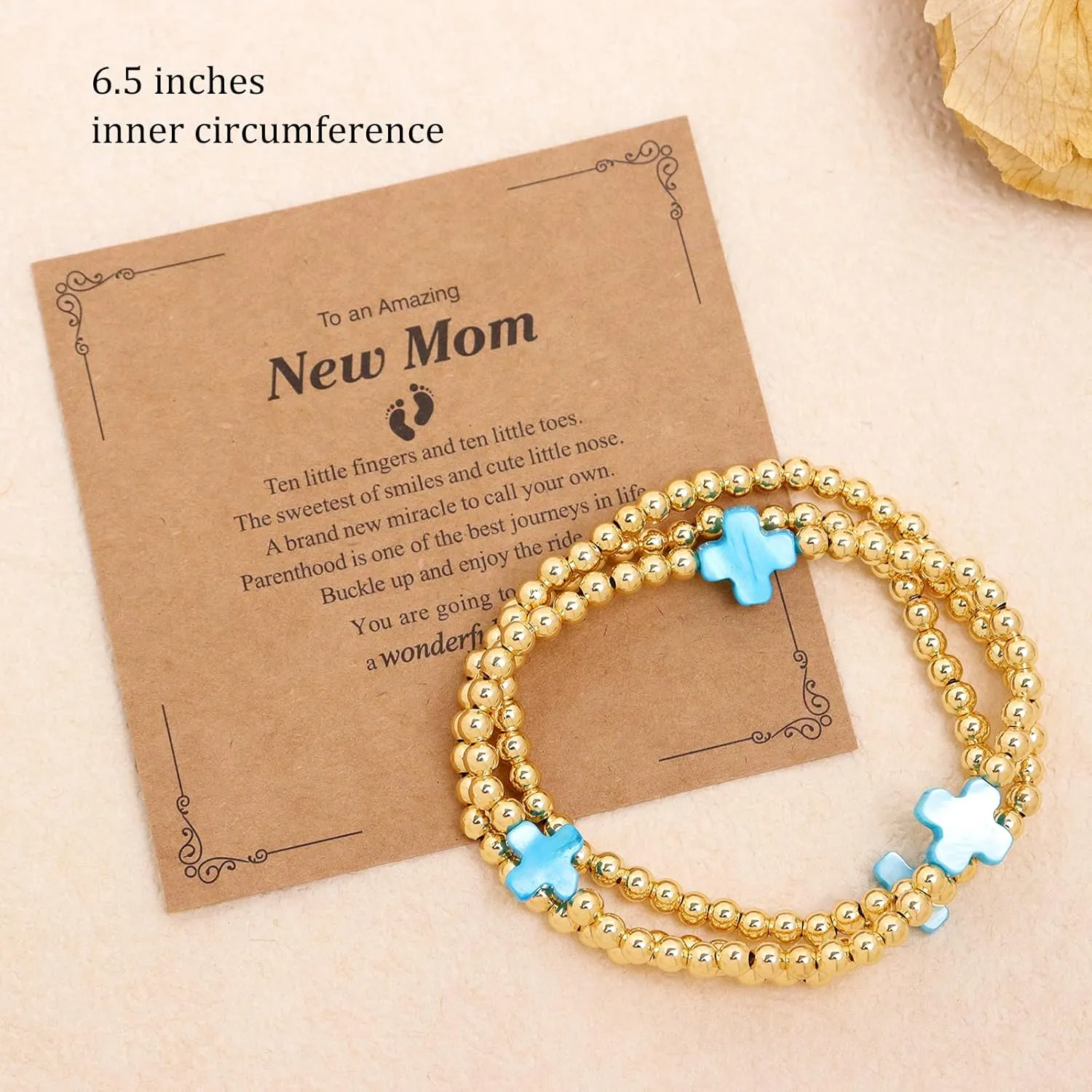 Rainbow Mom Cross Stack Bracelets Set for Women, 3Pcs Handmade Gold Beaded Stretch Bracelet Everyday Fashion Jewelry Gift.