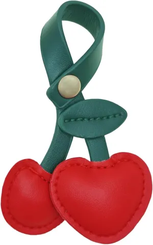 Red Heart Cherry Keychain for Women Pink Leather Cherry Cute Key Chain