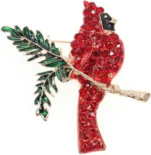 Red Rhinestone Northern Cardinal Brooch,Fashion Crystal Animal Birds Brooch for Women