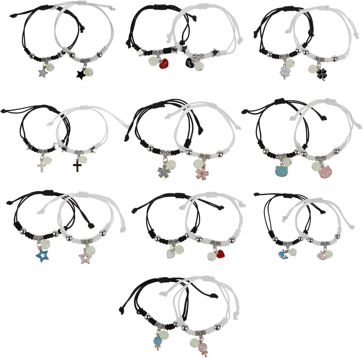 REDYY 2 Pieces Luminous Bead Charm Braided Rope Bangles Couple Promise Bracelets Friendship Matching Bracelet Jewelry for Lover Bracelet
