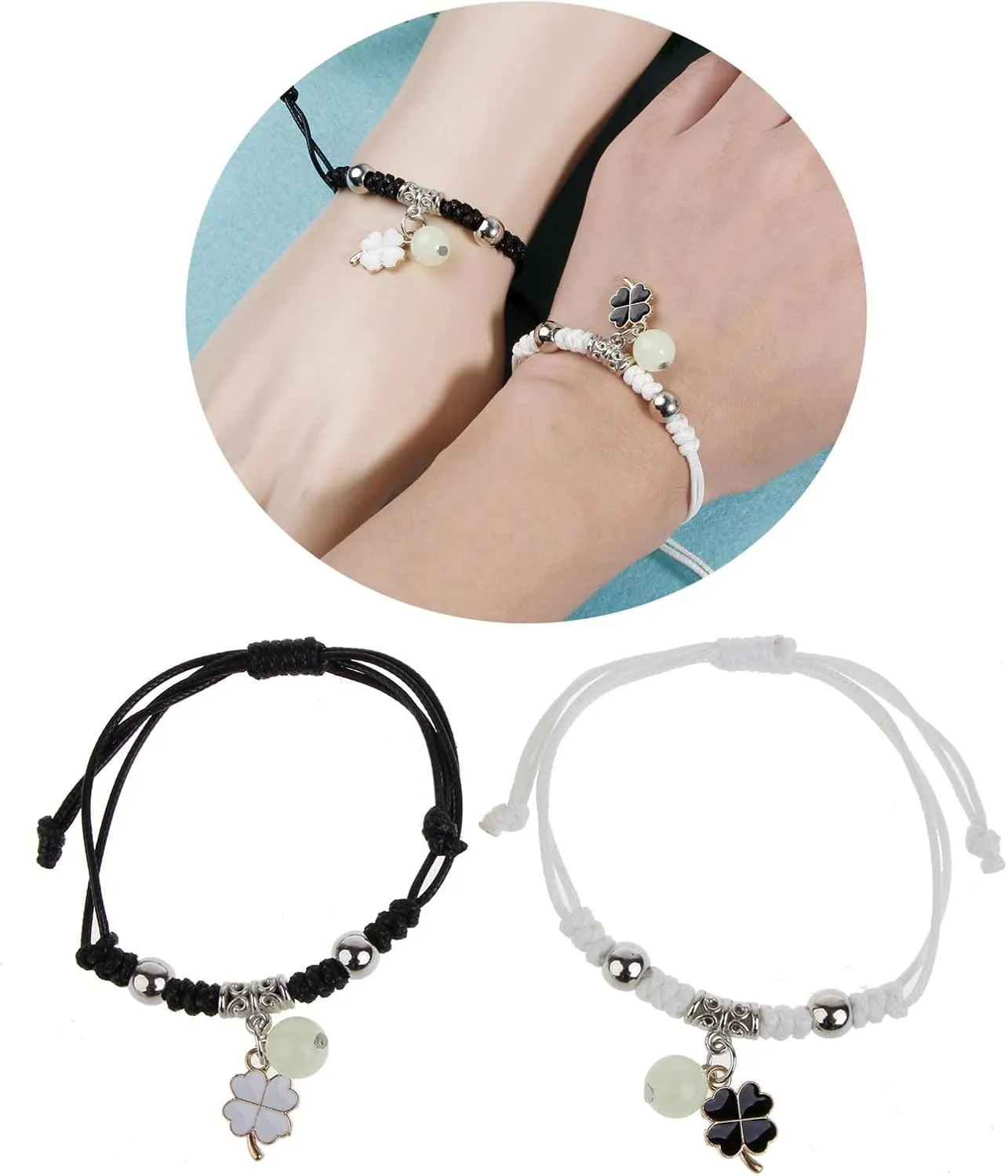 REDYY 2 Pieces Luminous Bead Charm Braided Rope Bangles Couple Promise Bracelets Friendship Matching Bracelet Jewelry for Lover Bracelet