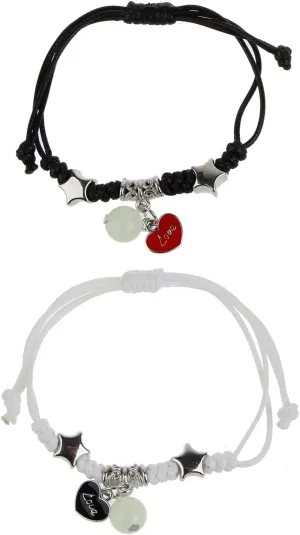 REDYY 2 Pieces Luminous Bead Charm Braided Rope Bangles Couple Promise Bracelets Friendship Matching Bracelet Jewelry for Lover Bracelet