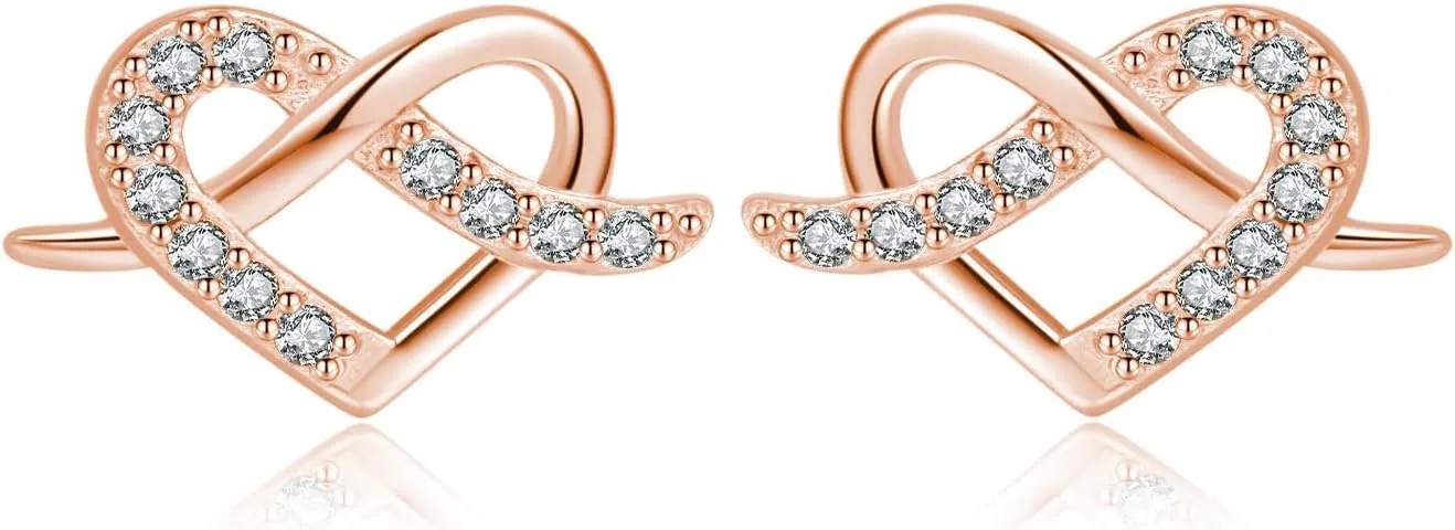 Reffeer Solid 925 Sterling Silver CZ Infinity Heart Stud Earrings for Women Teens Love Heart Stud Earrings Mothers Day