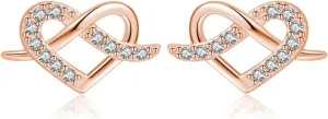 Reffeer Solid 925 Sterling Silver CZ Infinity Heart Stud Earrings for Women Teens Love Heart Stud Earrings Mothers Day