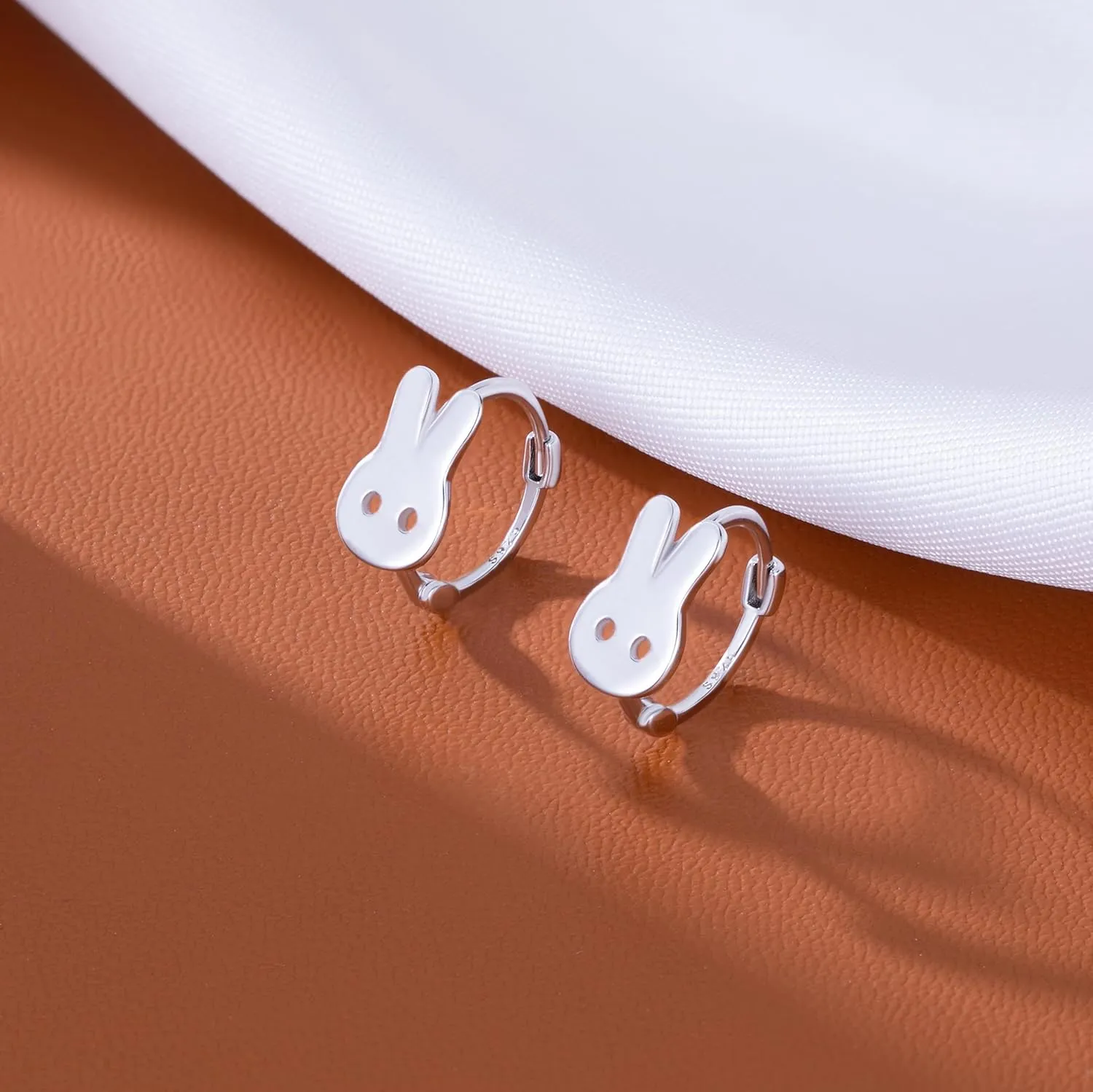 Reffeer Solid 925 Sterling Silver Easter Rabbit Earrings Hoops for Women Teens Cute Bunny Huggie Earrings