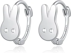 Reffeer Solid 925 Sterling Silver Easter Rabbit Earrings Hoops for Women Teens Cute Bunny Huggie Earrings