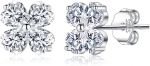 Reffeer Solid 925 Sterling Silver Flower Clover Earrings Studs for Women Teen Girls CZ Flower Stud Earrings