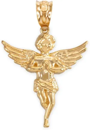 Religious Jewelry Textured 10k Gold Praying Angel Charm Pendant