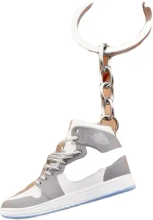 Retro High Sneaker Keychain, Gray and White