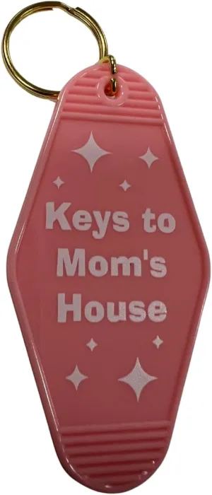 Retro Style 'Keys to Mom's House' Motel Keychain, Pink, Vintage Hotel Design