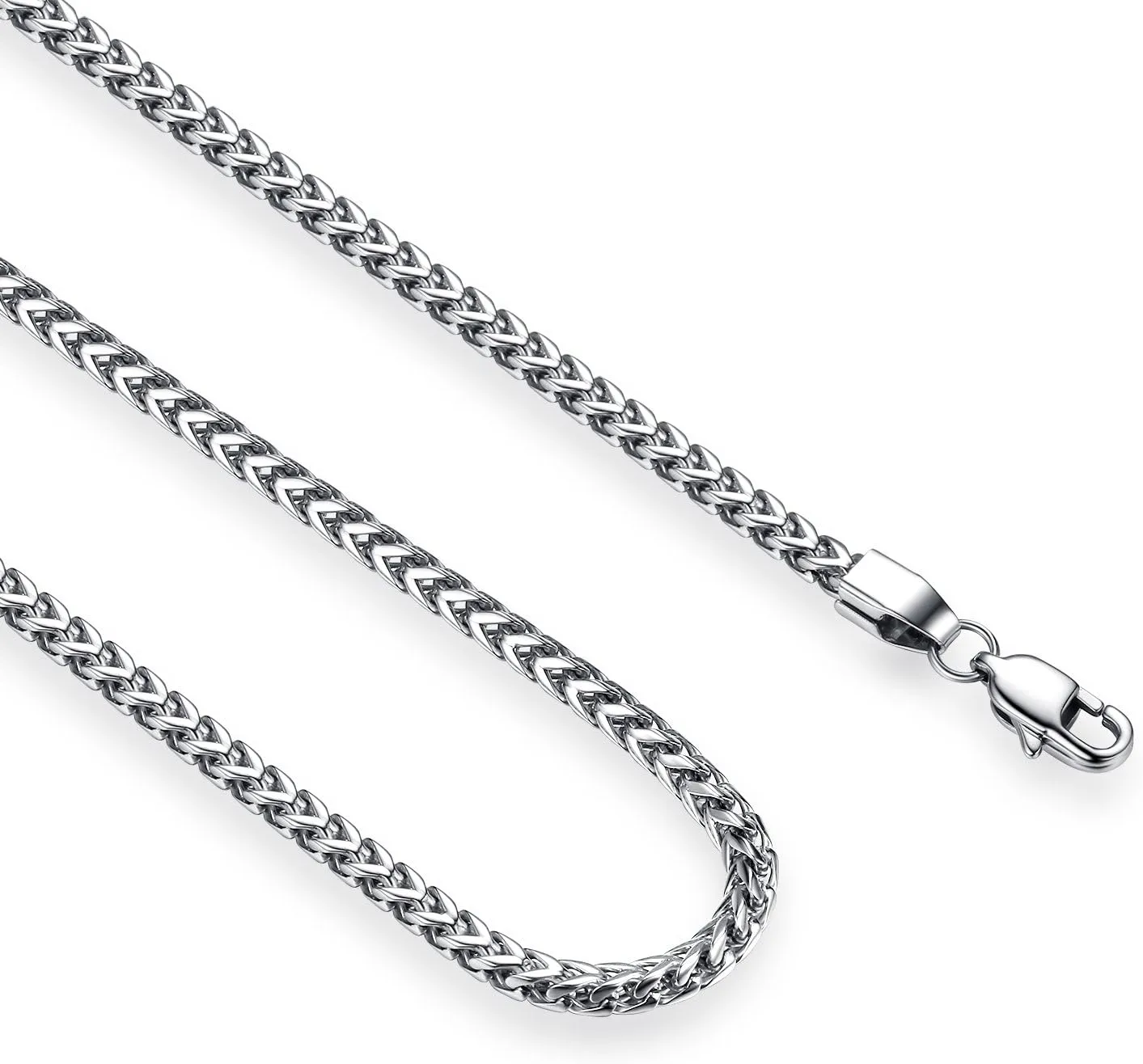 REVEMCN Reve Jewelry 3mm Stainless Steel Franco Chain Necklace for Men and Women, 20-30 Inches