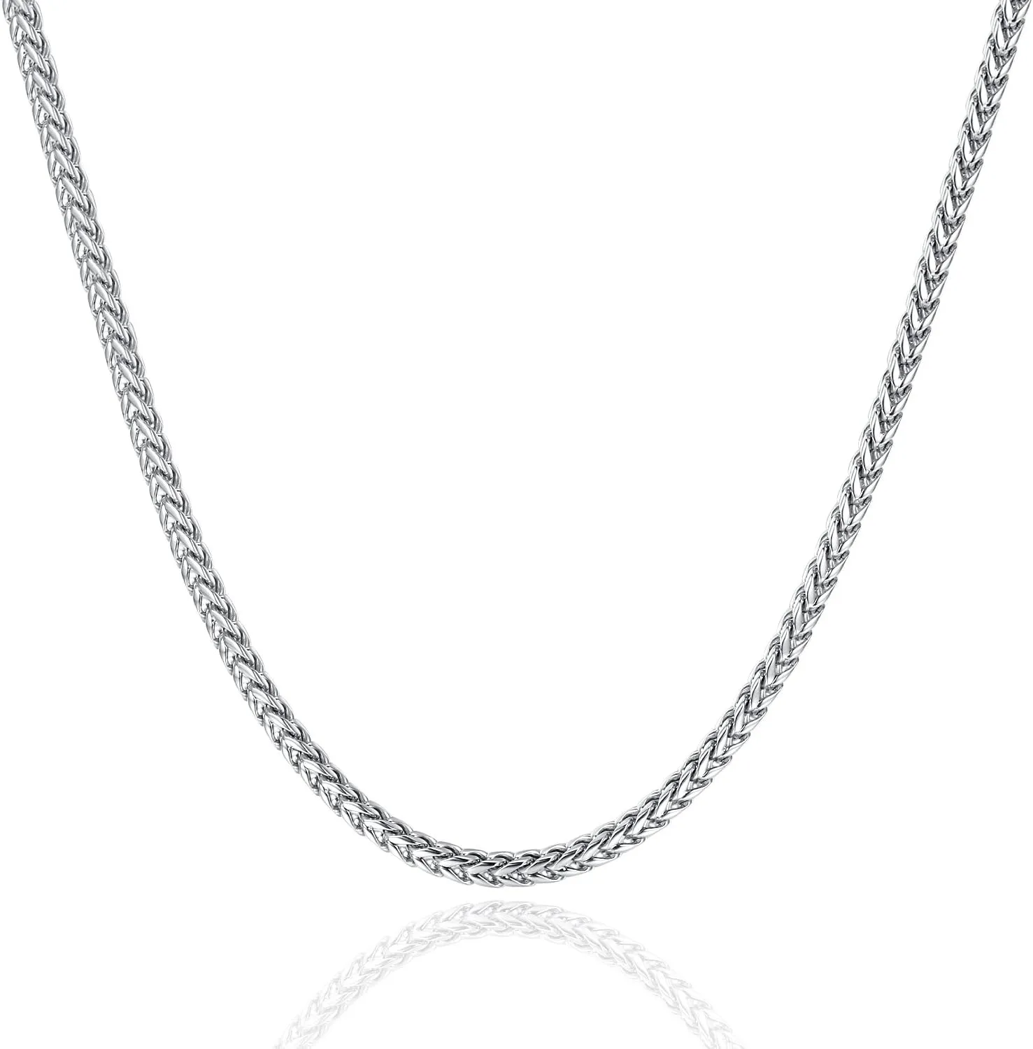 REVEMCN Reve Jewelry 3mm Stainless Steel Franco Chain Necklace for Men and Women, 20-30 Inches