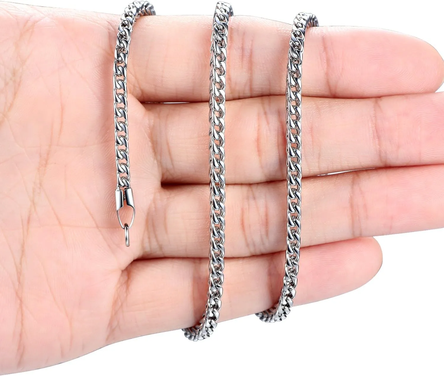 REVEMCN Reve Jewelry 3mm Stainless Steel Franco Chain Necklace for Men and Women, 20-30 Inches
