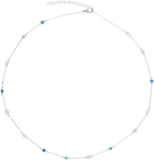 REYMEY Birthstone Amethyst, Sapphire, Aquamarine, Cubic Zirconia Sterling Silver Rhodium Plated Dainty Fashion Necklace Chain with Crystal Beads Women's Purple Jewelry| 20 inch